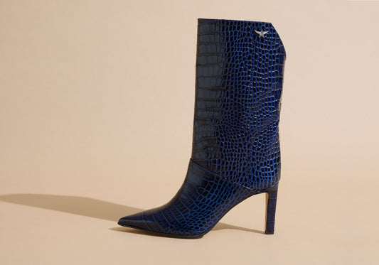 Rosso Navy Blue Croco Boots